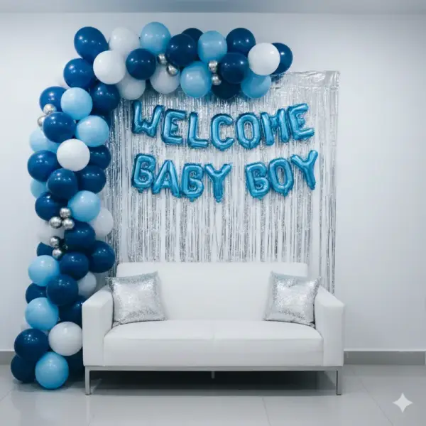 Welcome Baby Boy Balloon Setup