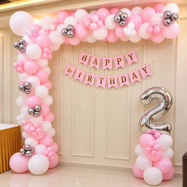 Pink White Balloon Birthday Decor