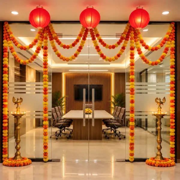 Office Diwali Decoration with Artificial Flowers