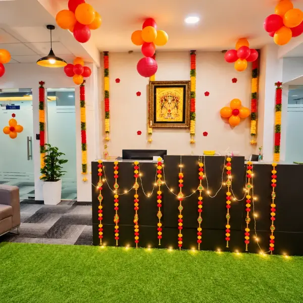 Simple Diwali Office Flower Setup