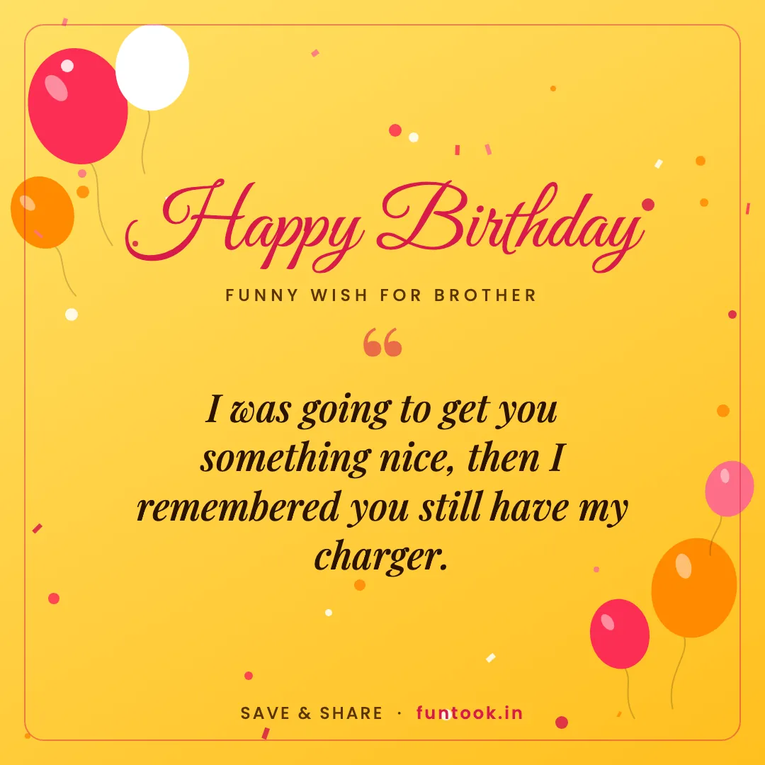 Funny birthday wish card for brother about a borrowed charger