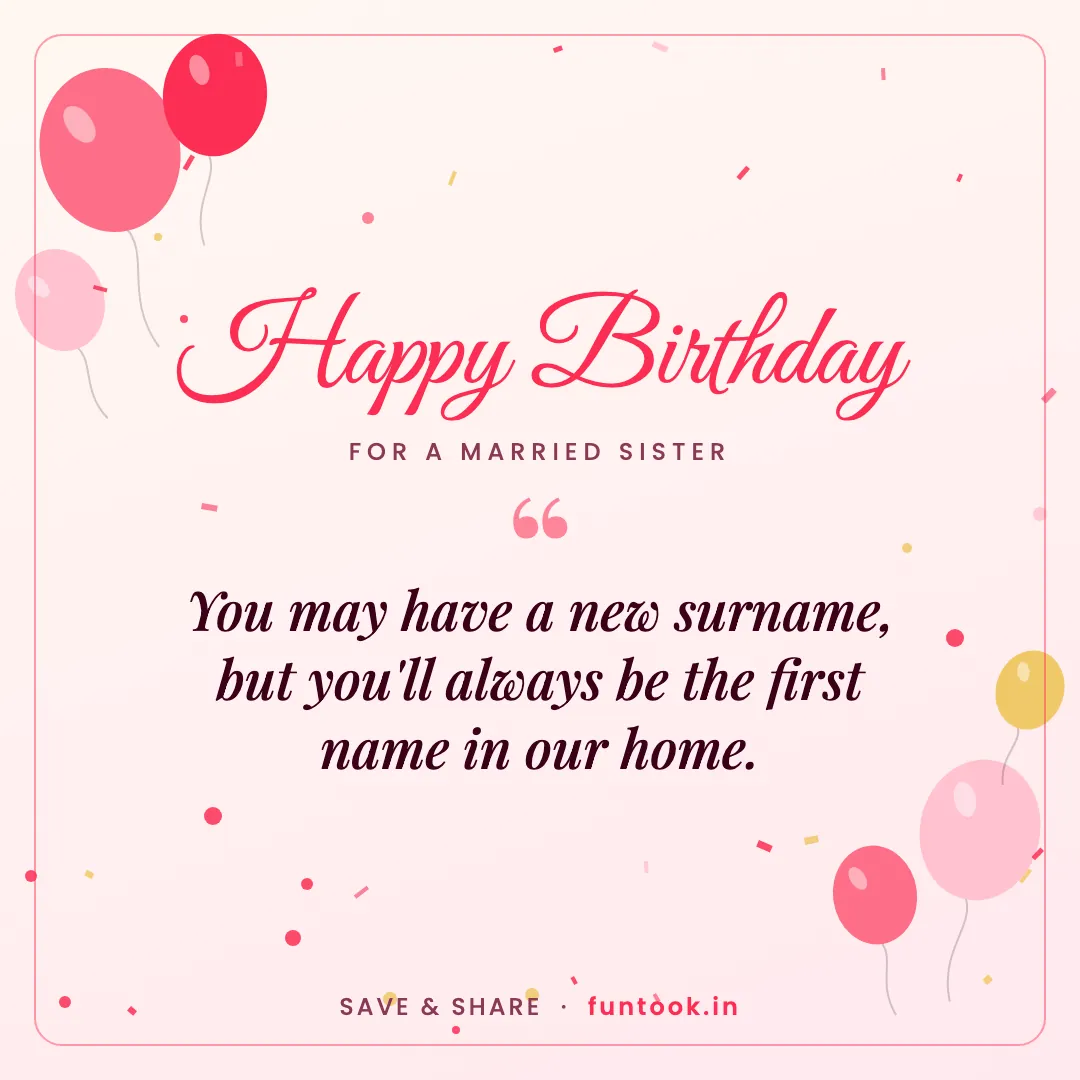 Birthday wish card for a married sister