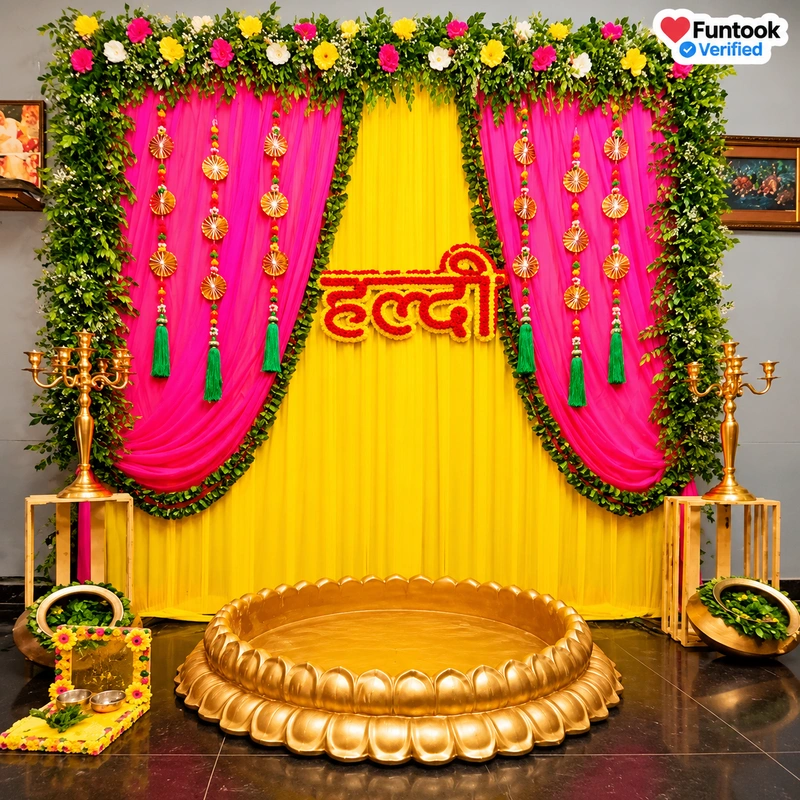 Royal Floral Haldi Stage Decoration 1