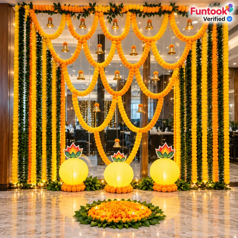 Flower and Golden Bell Diwali Decor 1
